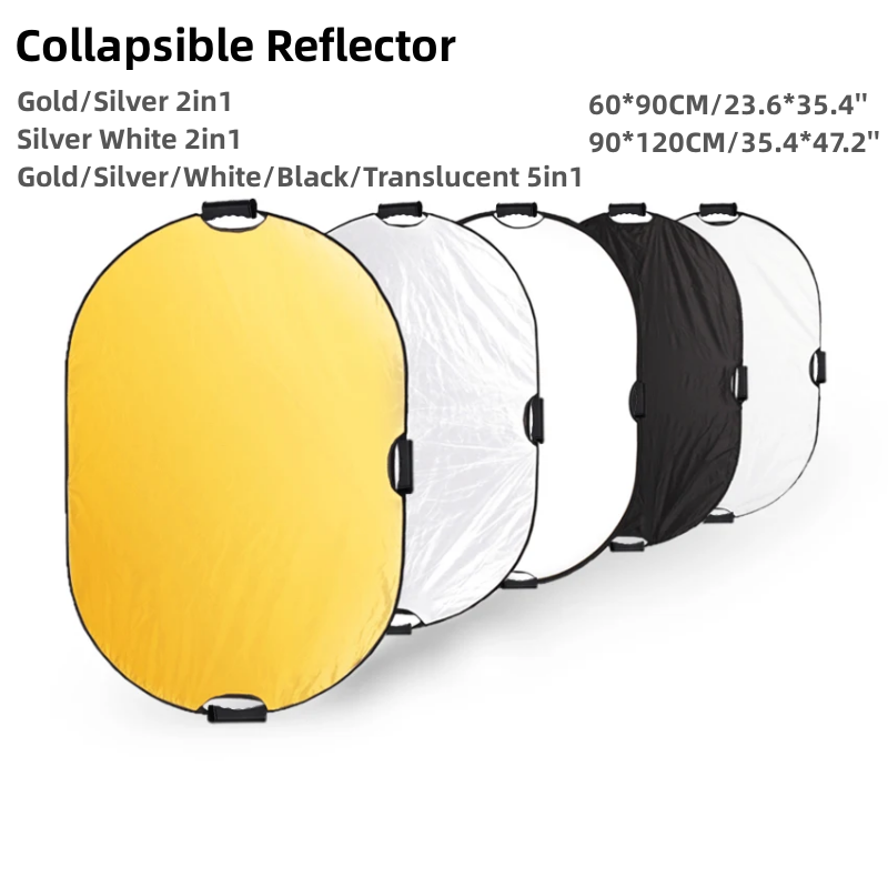 Reflector 5 In 1 110Cm - RF04 24インチリフレクター5in1 60X90CM 90X120CMシルバーホワイトゴールドポータブル折りたたみ式ソフトライトラウンド写真撮影スタジオ2in1用