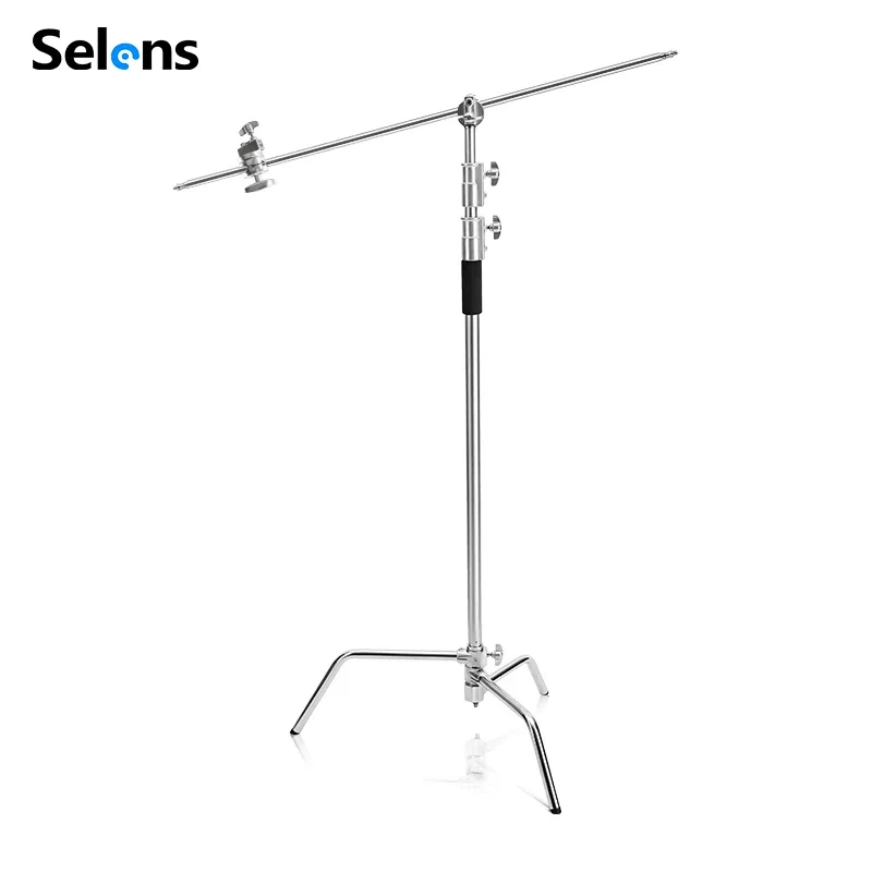 Studio Light Stand 3M Heavy Duty - セレンズCスタンド写真スタジオヘビーデューティー3M耐荷重20kgライトスタンドCタイプスタンド、延長アームとグリップヘッド付き、折りたたみ脚
