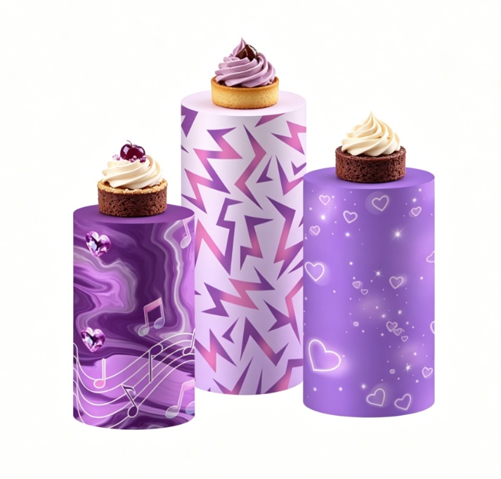 Photography Backdrop Stand Kit - 紫色のK-POP音符シリンダー台座スタンドカバーケーキコラム背景幕 女の子の誕生日ベビーシャワーパーティーデコレーション用