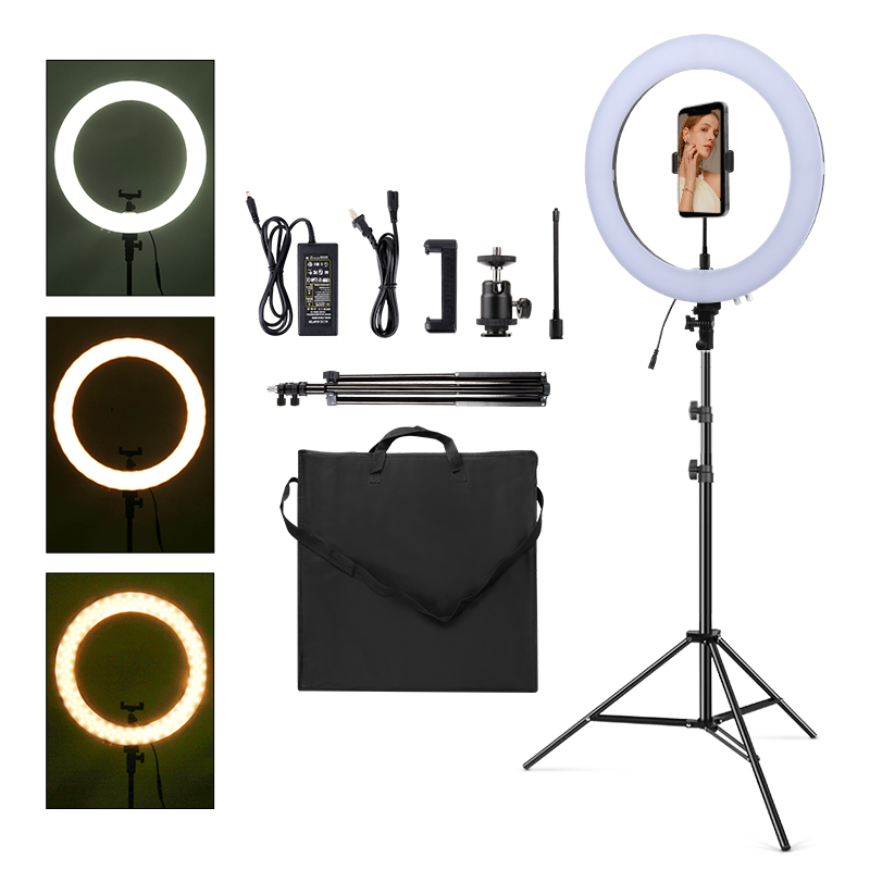 Ring Light 18 Inch Studio - 18 インチリングライト三脚付き 200 センチメートルウォームホワイト Selfie ビデオメイクアップリングキット電話ホルダーライト付きスタジオ/美容撮影