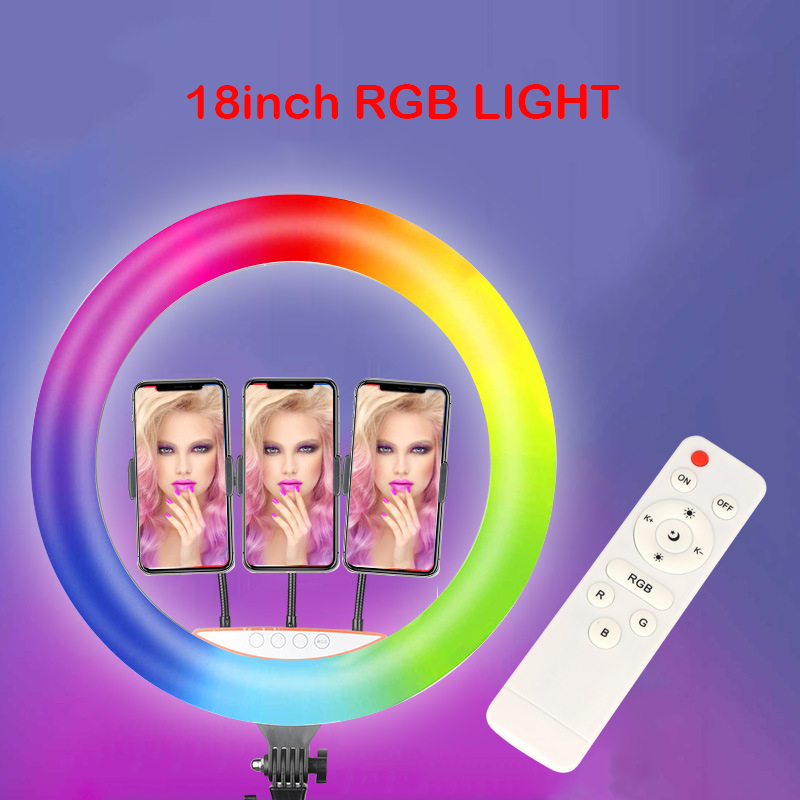 Ring Light 18 Inch Studio - 18インチRGBリングライトUSB充電式セルフィーLEDビデオランプ調光可能撮影ライトYouTuber写真撮影スタジオ用