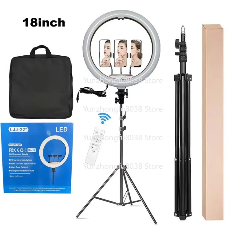 Ring Light 18 Inch Studio - 18インチのポータブル三脚照明キット、調光可能なLEDリングライト付き、ビデオ、写真、自撮り、スタジオ撮影用