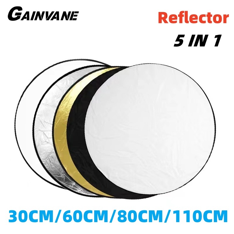Reflector 5 In 1 110Cm - Gainvane-ポータブル写真リフレクター,円形,折りたたみ式,フォトスタジオ,光ディフューザー,マルチカラー,屋外,30 cm, 60 cm, 80 cm,
