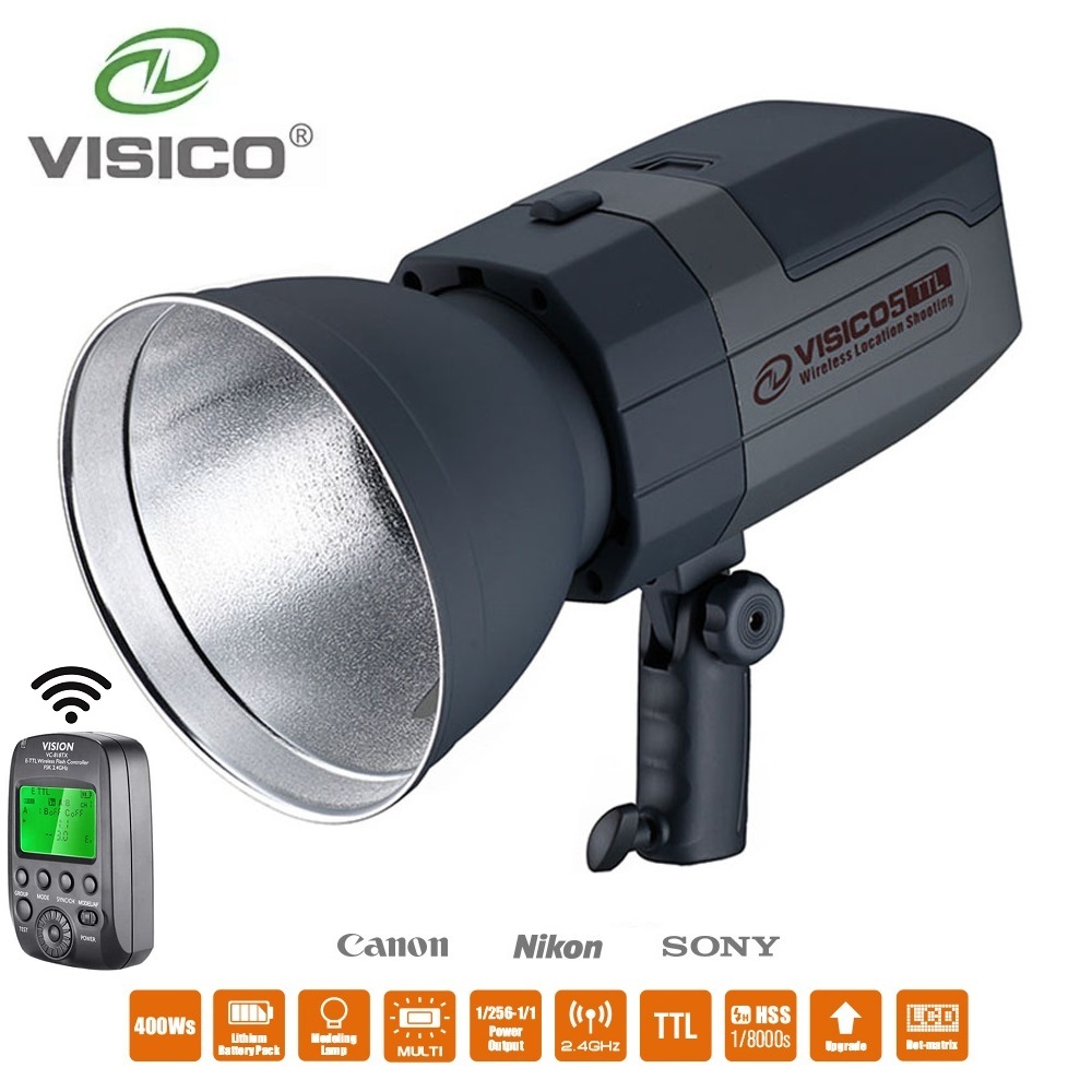 Studio Strobe Hss Ttl - Visico 5II 400Ws TTL HSS屋外スタジオパックポータブルフラッシュストロボ、818TXトリガーワイヤレスリチウム電池付き、DSLRカメラ用