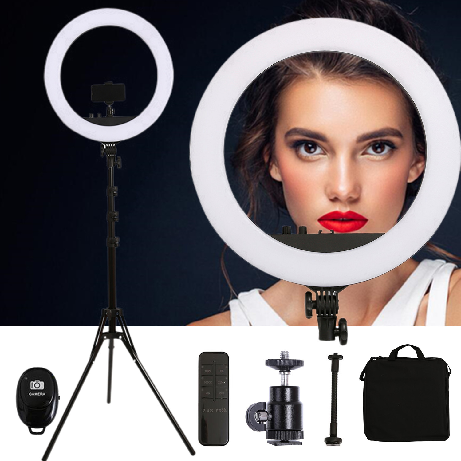 三脚と45cmのリングライトを備えたLEDリングライト,プロ - Ring Light 18 Inch Studio のレビューと価格