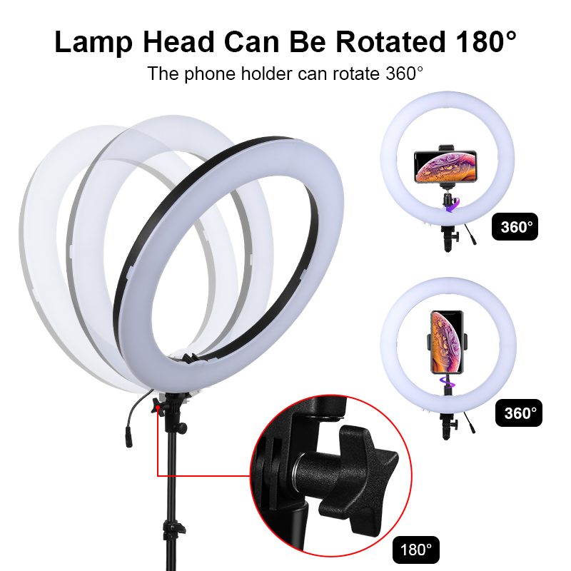 18 インチリングライト三脚付き 200 センチメートルウォ - Ring Light 18 Inch Studio のレビューと価格