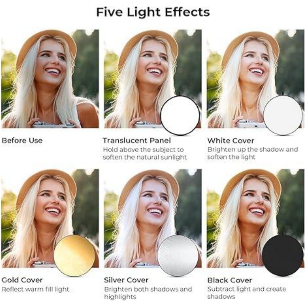 Huanyingbjb-ポータブル写真リフレクター,丸い折り - Reflector 5 In 1 110Cm のレビューと価格