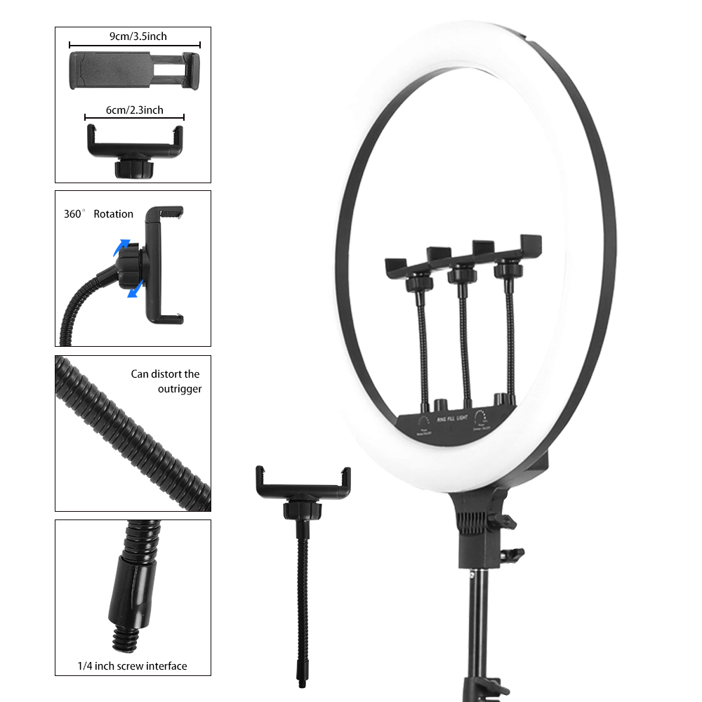 三脚と電話クリップ付きのrgb調光可能セルフィーリングライト - Ring Light 18 Inch Studio のレビューと価格